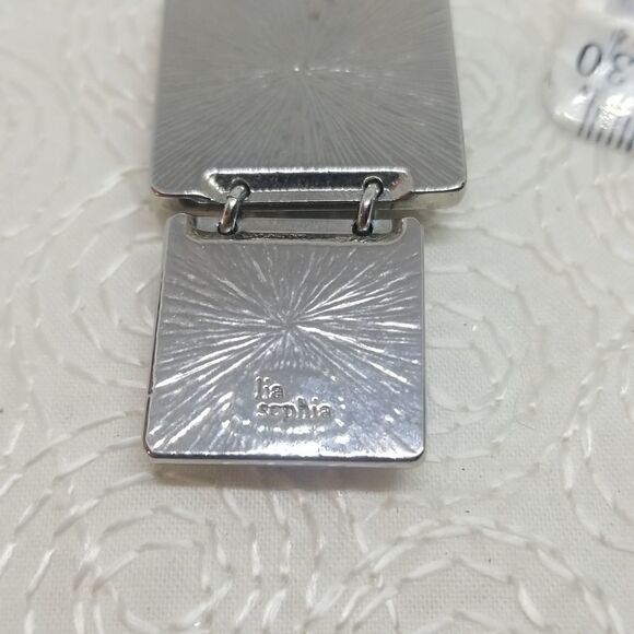 Lia Sophia Flux Pendant Double Square Faceted Green Silver - Picture 9 of 9